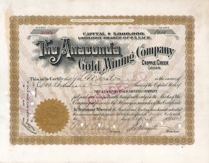 Die Anaconda Gold Mining Company wurde gegründet 1892 von dem berühmten Multimillionär George Hearst, dem Vater des berühmt-berüchtigten Verlegers und Zeitungsmagnaten William Randolph Hearst. Seinen Reichtum verdankte George Hearst der Ausbeute aus den Minengesellschaften “Ophir”, “Homestake” und “Anaconda”.